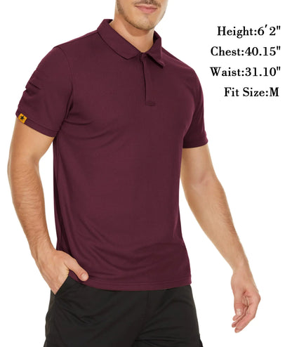 V VALANCH Men's Moisture-Wicking Polo Shirt - Wine Red 5XL