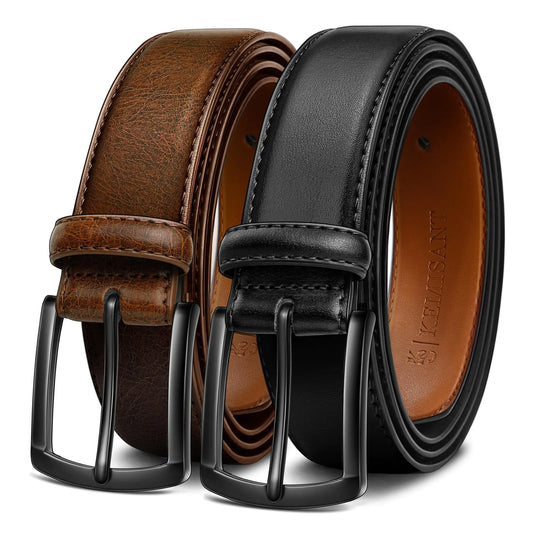 KEMISANT Men's Genuine Leather 2-Pack Belts - Dress and Casual Style