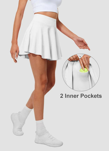 High-Waist Pleated Tennis Skirts with Shorts X-Large White