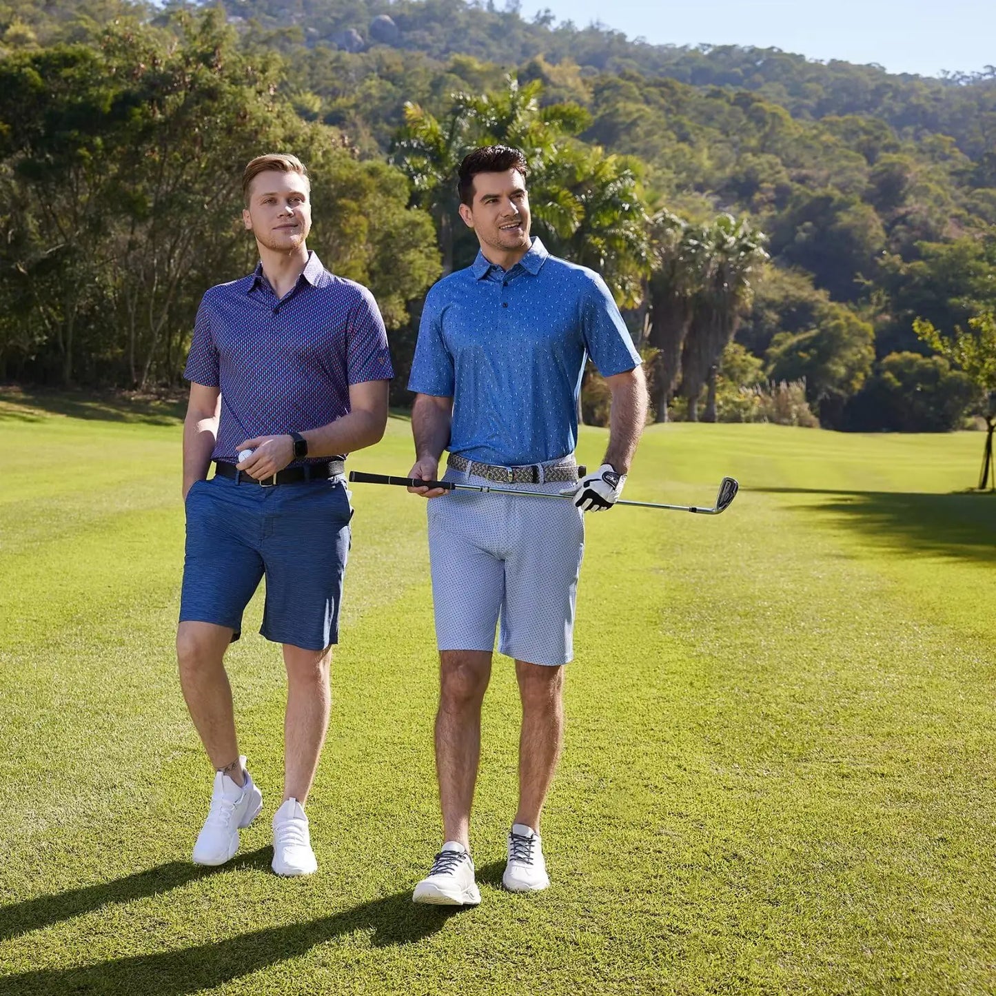 Men's Striped Performance Golf Polo in Navy