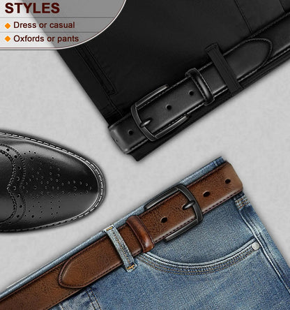 KEMISANT Men's Genuine Leather 2-Pack Belts - Dress and Casual Style