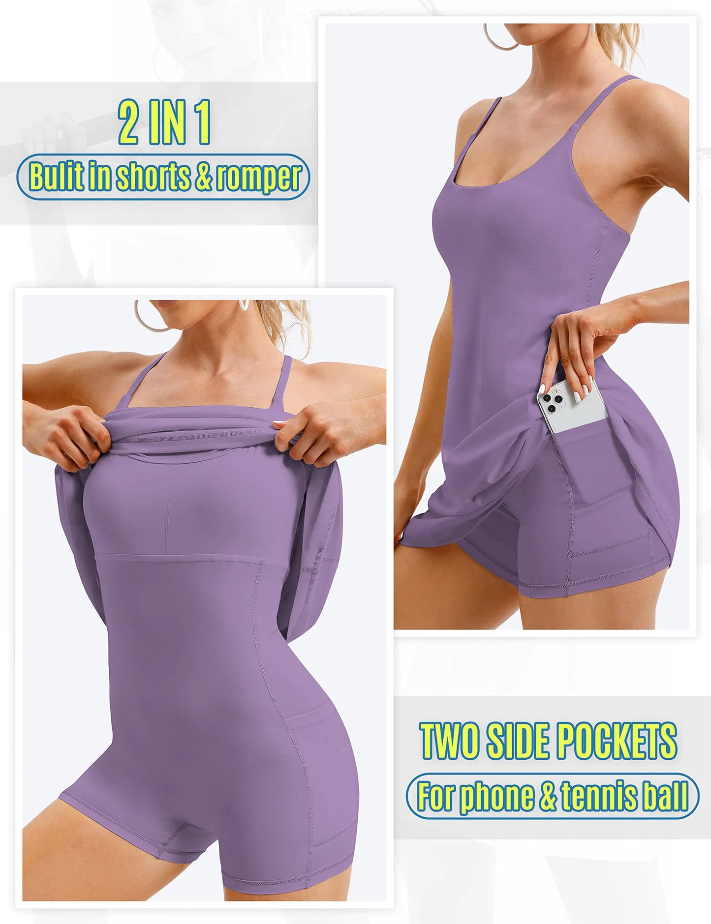 Athletic Lavender Tennis Dress with Built-in Support