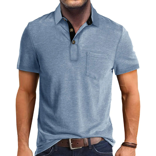 Classic Men's Cotton Polo Shirt - Medium Blue