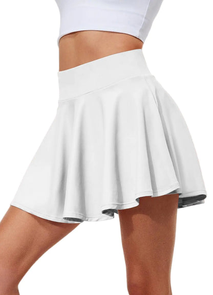 High-Waist Pleated Tennis Skirts with Shorts X-Large White