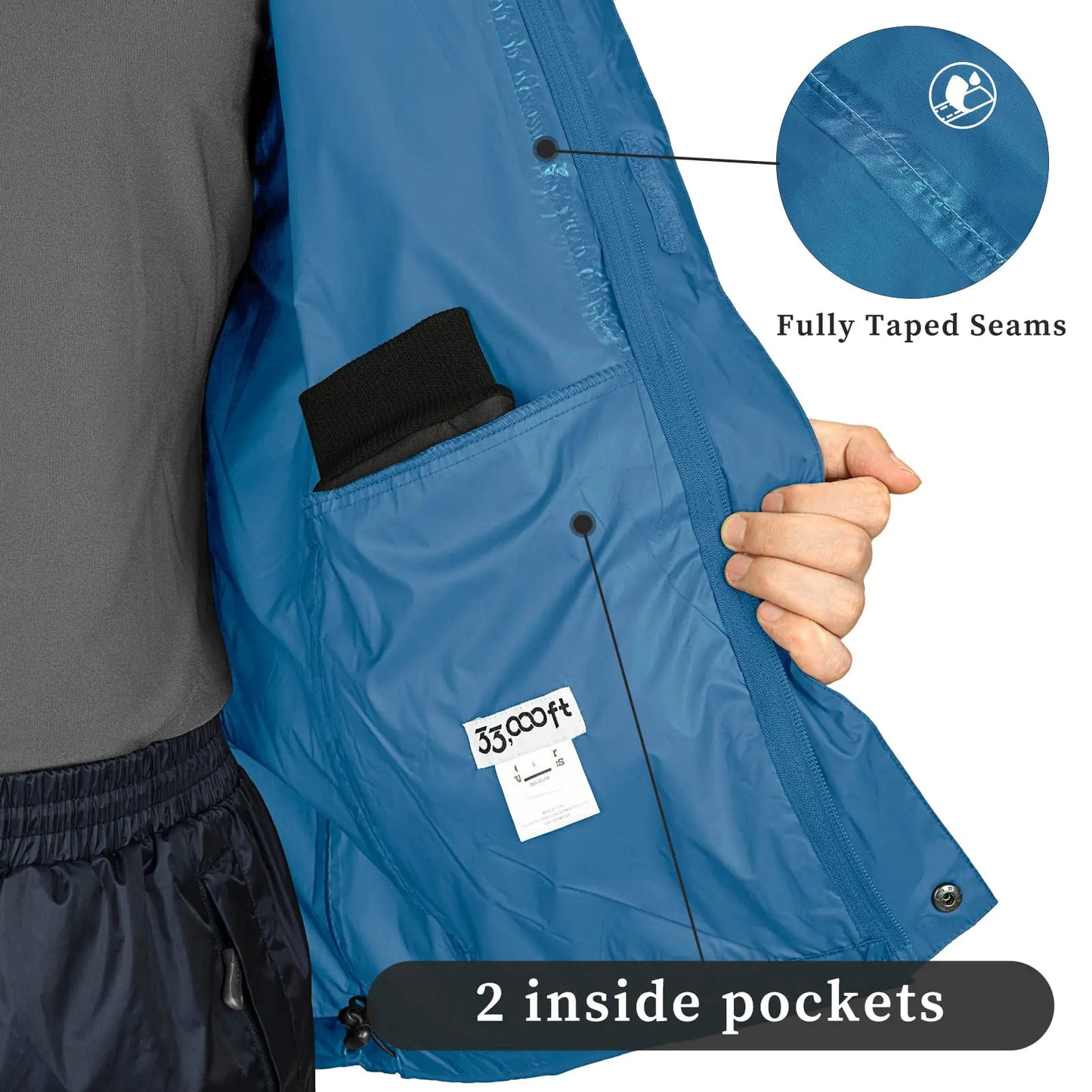 33,000ft Men's Lightweight Waterproof Rain Jacket