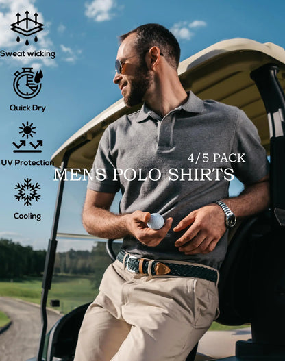 Mens Quick Dry Golf Polo 5-Pack